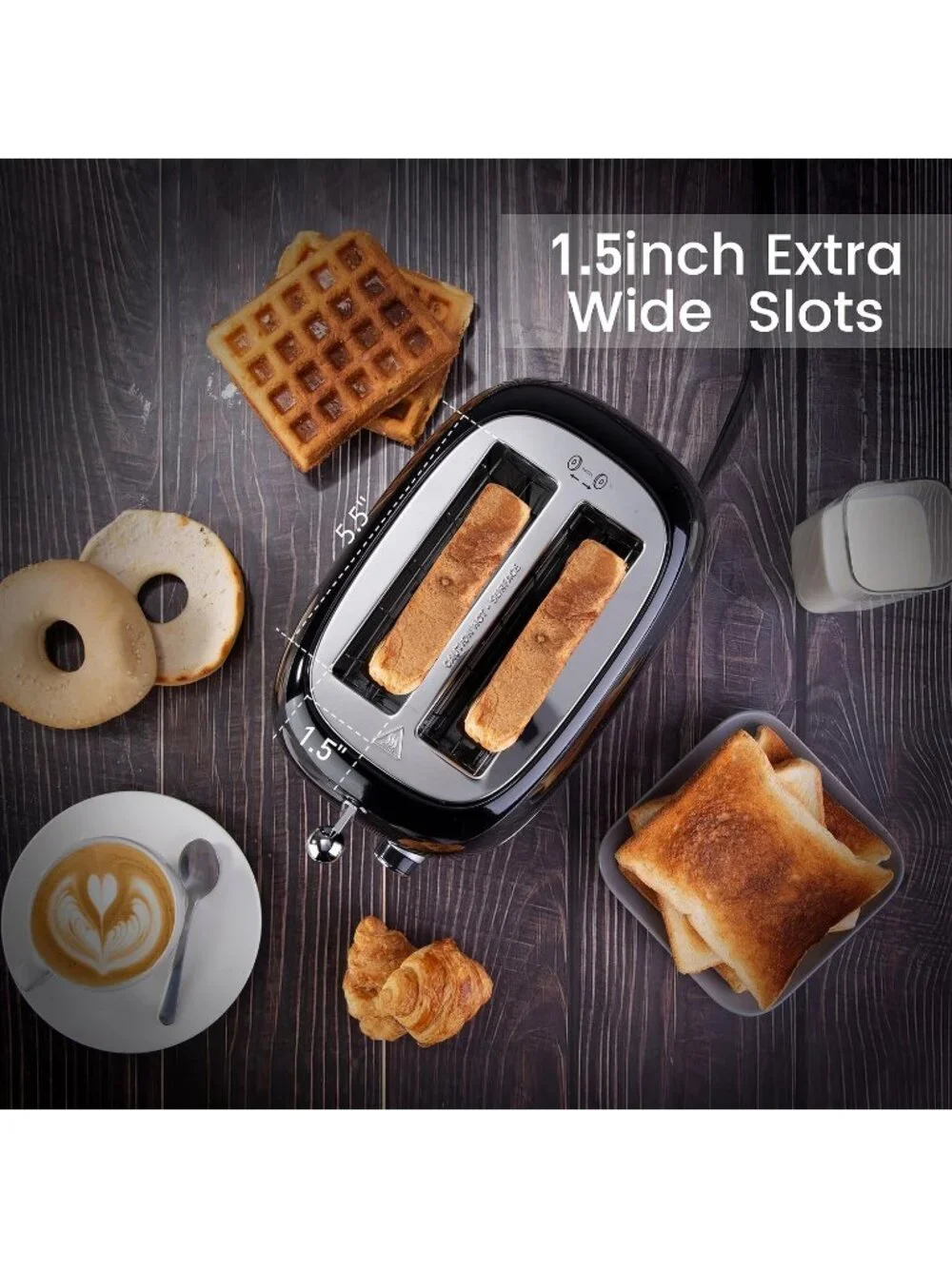 2 Slice Black Retro Stainless Steel with Bagel Defrost Functions Tray Toaster
